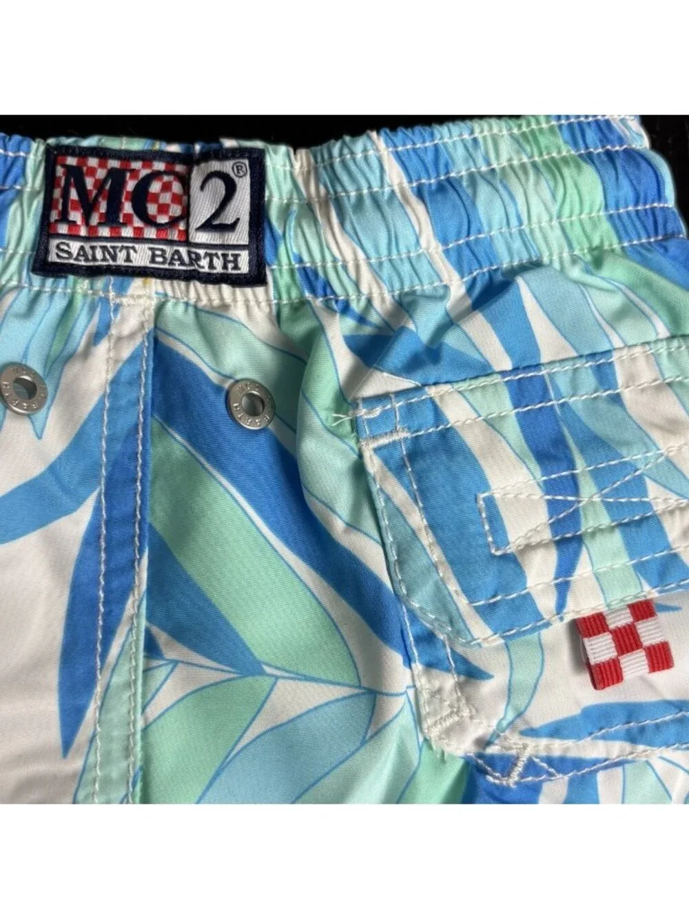 NWT MC2 Saint Barth Baby Boy Size 1Y Swim Trunks Palm Leaf Print Blue Green